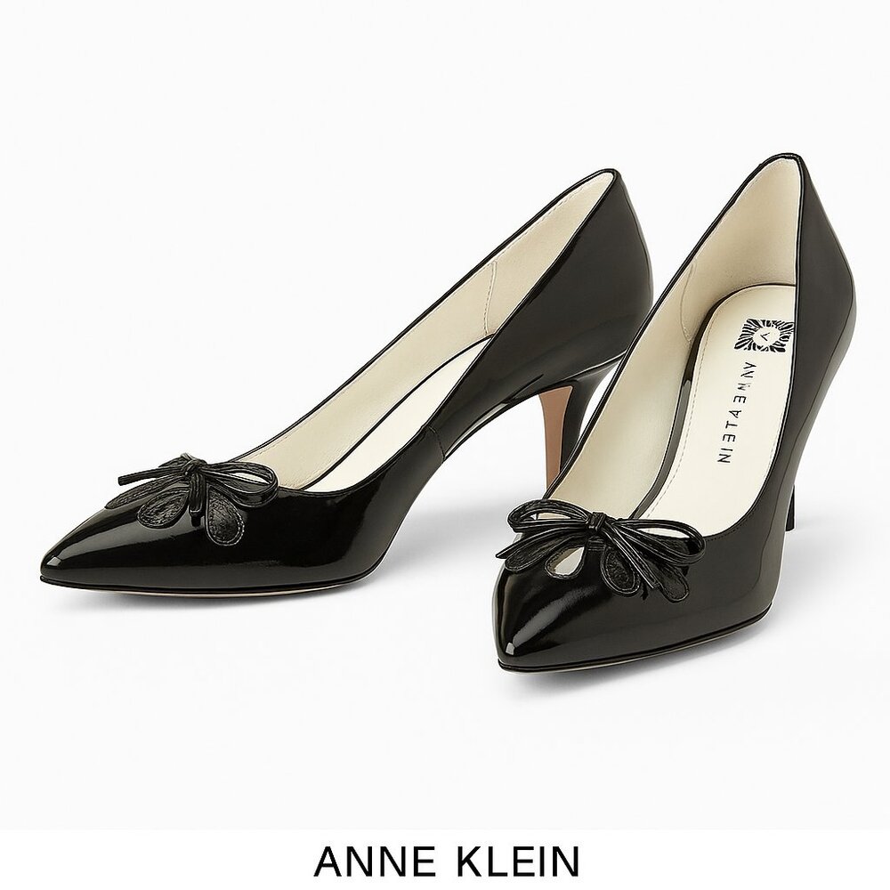 Anne Klein Yasmeen Black Patent Leather Bow Heels Womens Size 7.5M | Career Chic